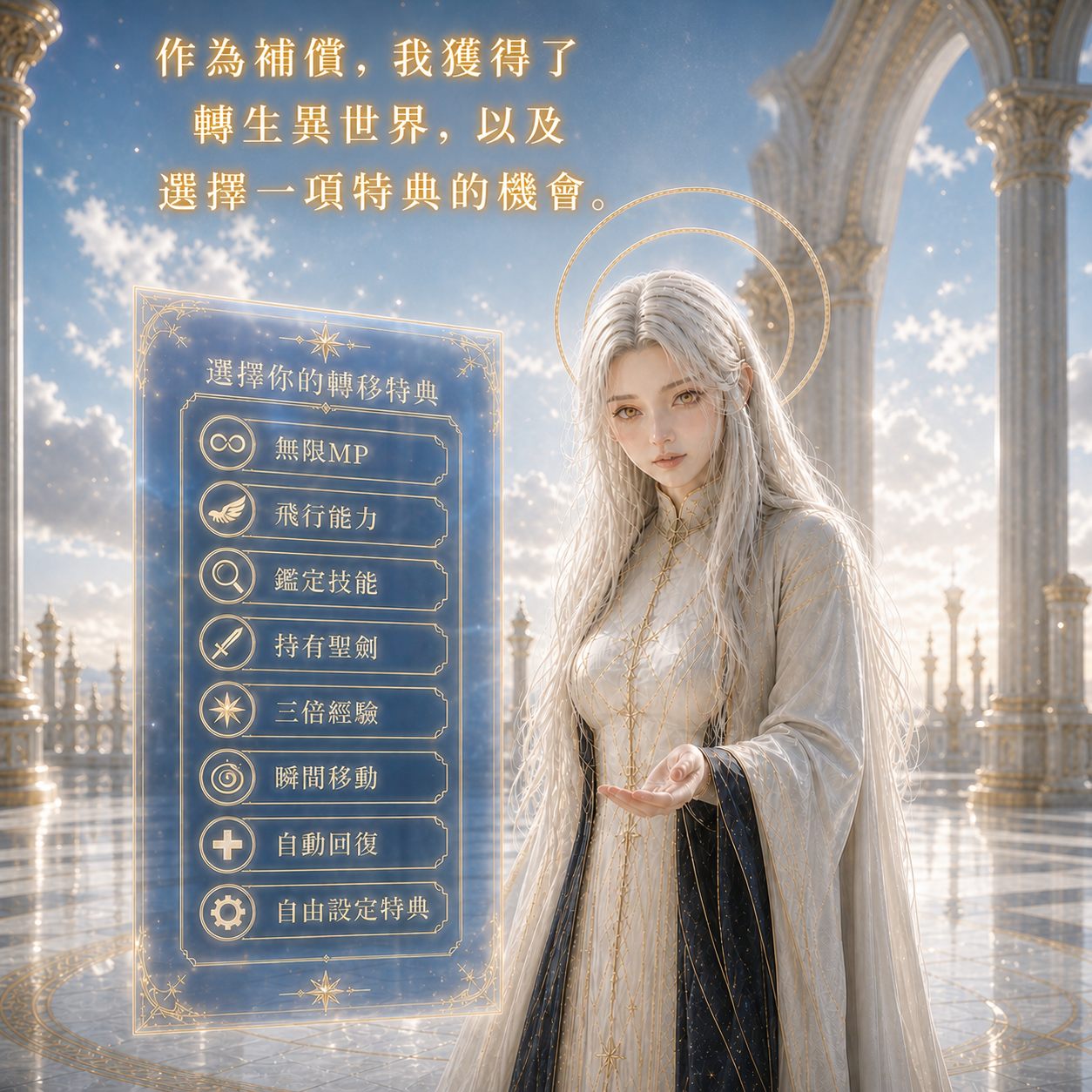 神明的轉移特典開發中官方開場：女神展示無限魔力、飛行、鑑定與聖劍等轉移特典選項